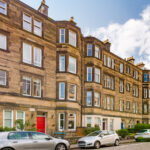 Edinburgh tenement buildings, street.