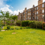 Garden, historic buildings, Edinburgh.