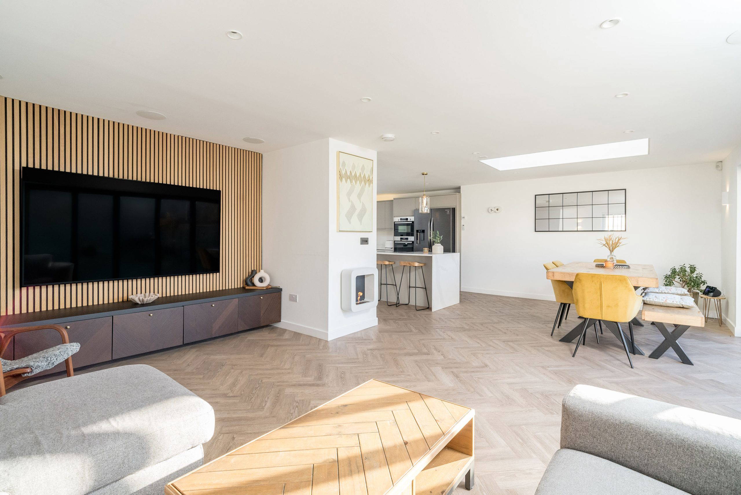 Modern living room and kitchen