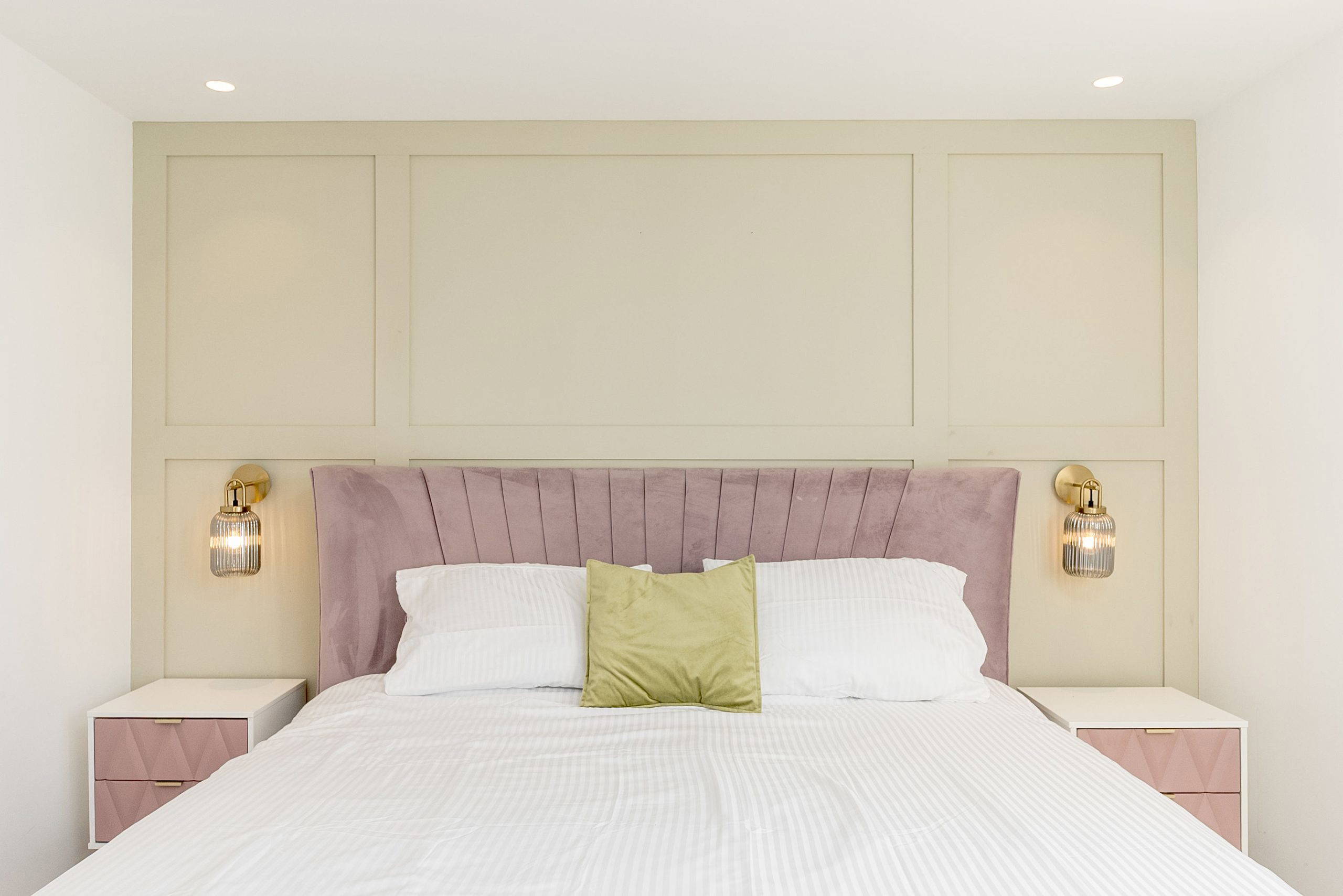 Modern bedroom with stylish bed